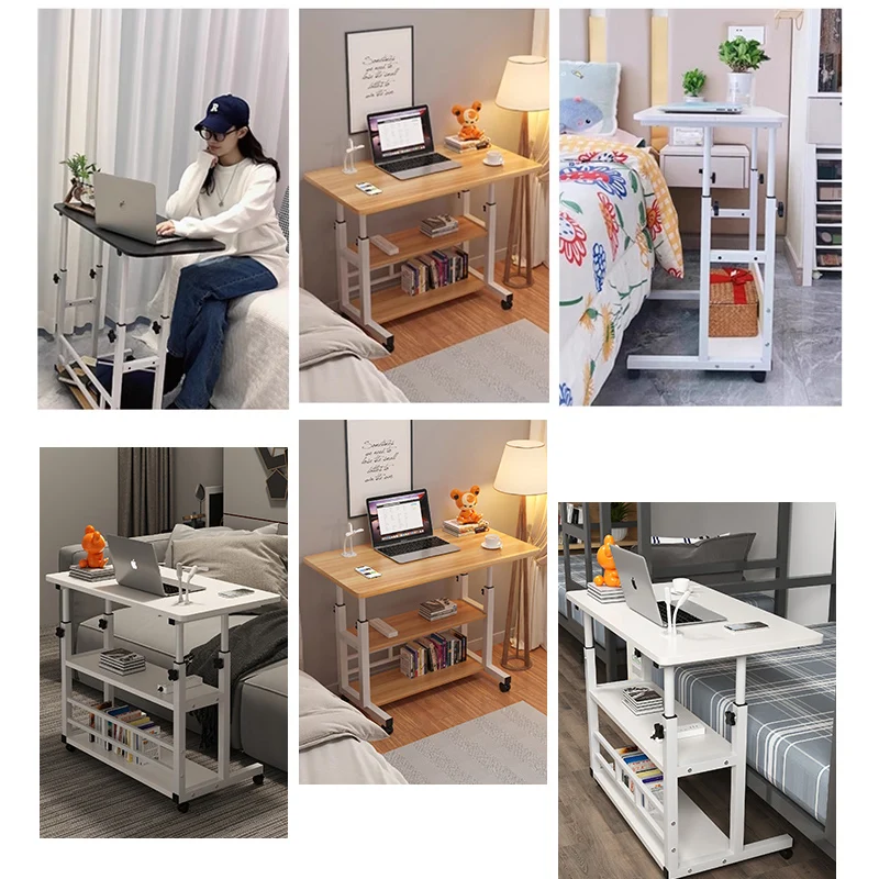 Height Adjustable C Shaped End Table, Mobile Laptop Side Table Wheels, Sofa Couch Table with 2-Tier Storage Shelve for Living Ro
