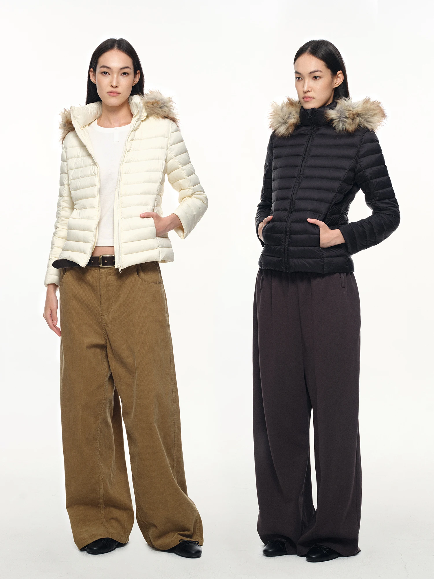 

Alkaidy Detachable Fur Collar Hooded Autumn Winter Slim Fit Du down Jaet Warm Outerwear Women's Faion Commute Sle