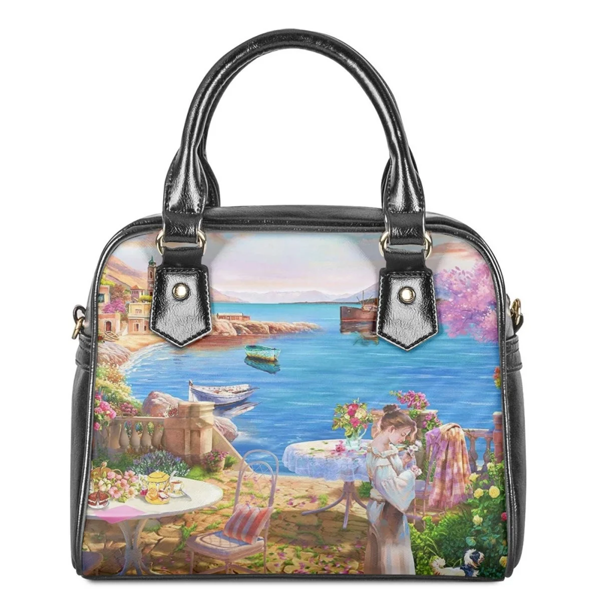 Leather Crossbody Bag for Women Luxury Brand Design Natural Landscape Art Oil Paint Printed Shoulder Bag Casual Shopping Handbag