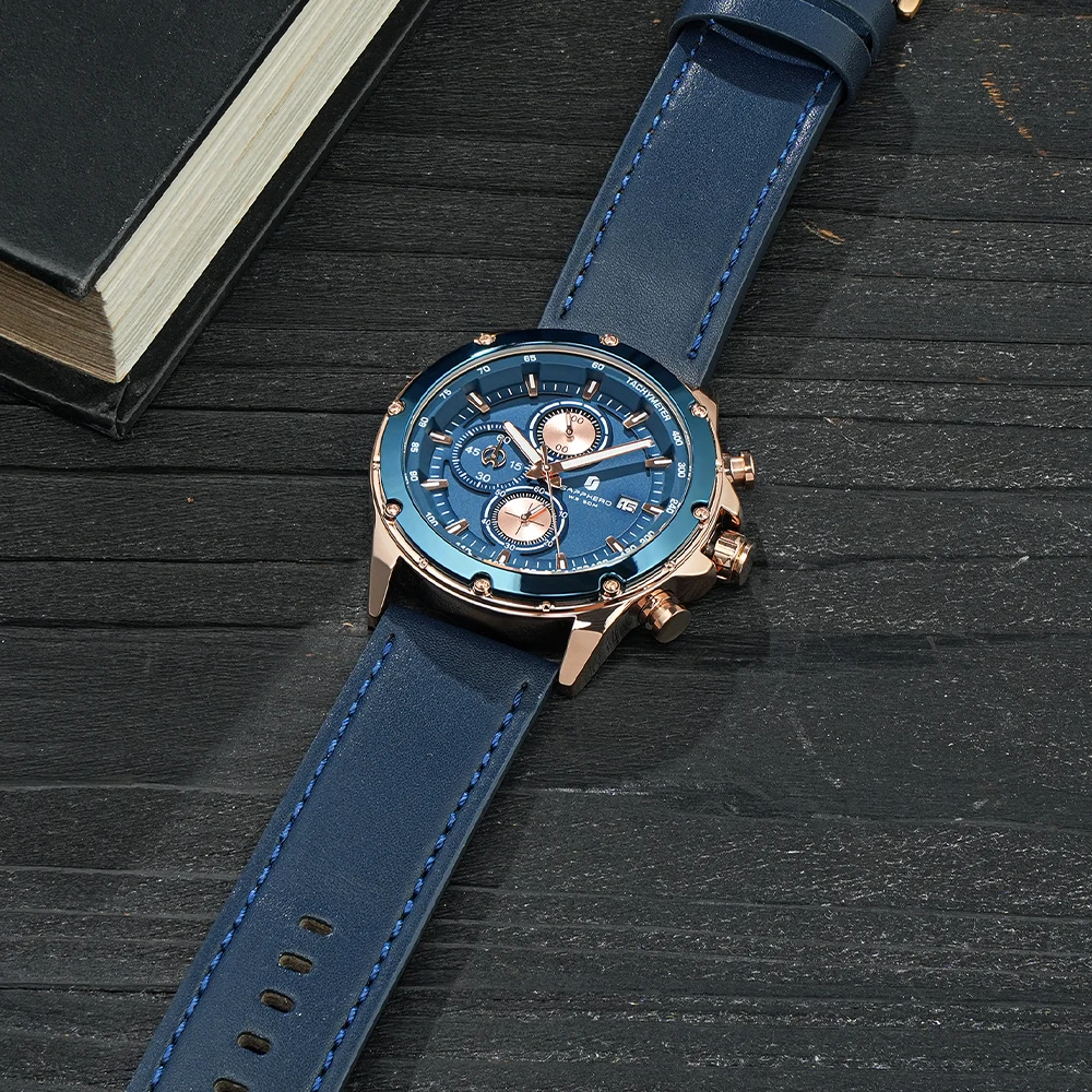 SAPPHERO Men's Fashion Quartz Watch Business Style Date Display Rose Gold Waterproof Watch Chronograph Function Clock Gift