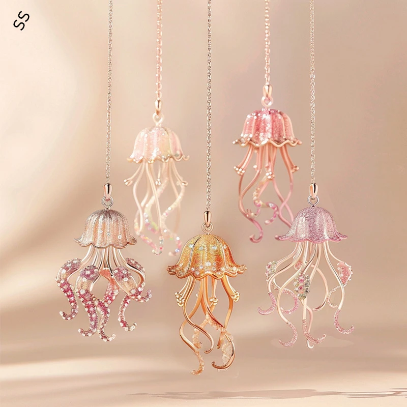 Creative New Jellyfish Necklace Fresh Temperament Enamel Color Sterling Silver Clavicle Chain Pendant Custom Jewel Accessory