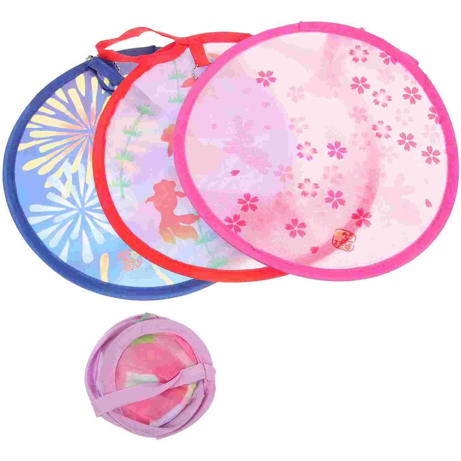 4 Pcs Cartoon Child Foldable Hand Fan Mini Slow Rebound Memory Steel Wire Kids Circular