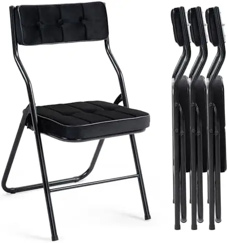 

HOMEFUN Padded Folding Chairs 4 Pack - Foldable Dining Chairs with Cushion, Portable and Assembled Folding Extra Chair for Guest