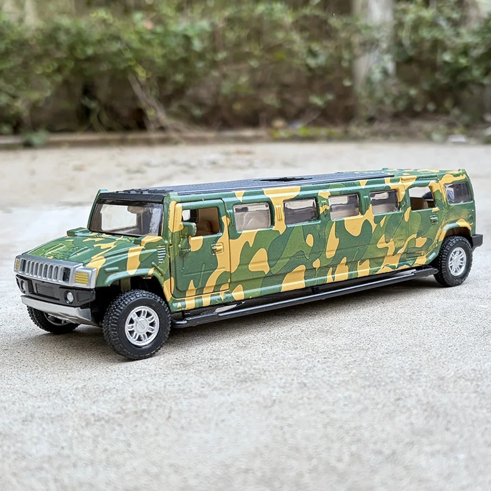 1:32 H2 Alloy Diecast Model Toys Car Extended Version Military Vehicle Sound Ligth Pull Back Doors Opened Cars for Childrens Toy