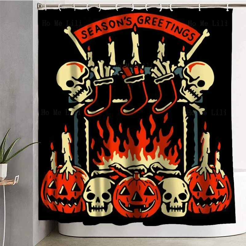 Spooky Halloween Skeleton Pumpkin Mexican Day Of The Dead Skull Shower Curtain By Ho Me Lili For Bathroom Decor