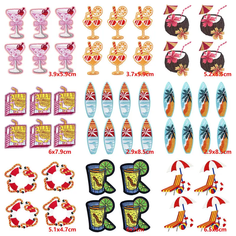 10PCS Wholesale Summer Beach Embroidered Patches On Clothes Cartoon Surfboard Anchor Patch Iron On Patches For Clothing Badge