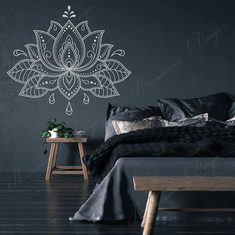 Big Size Lotus Flower Mandala Wall Stickers Vinyl Home Decor Bedroom Boho Bohemian Room Decoration Decals Removable Murals 4298