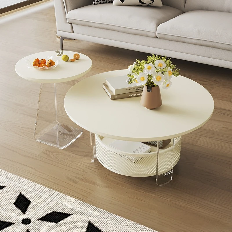 Mesa de centro medieval original para apartamento pequeño francés, acrílico simple, de lujo, color crema, para sala de estar