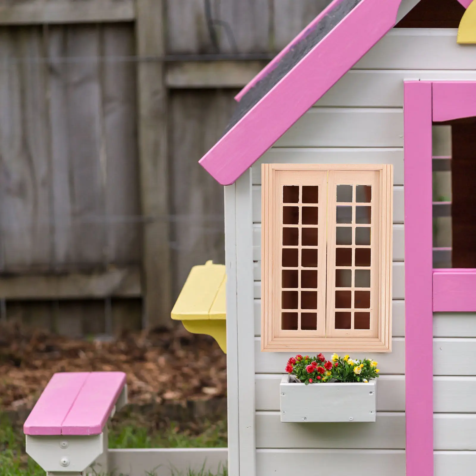 

1 1:12 Mini House Exterior Door Wooden 28 Panel Hinged Frame Plastic Glass Protective Film Miniature DIY Accessory