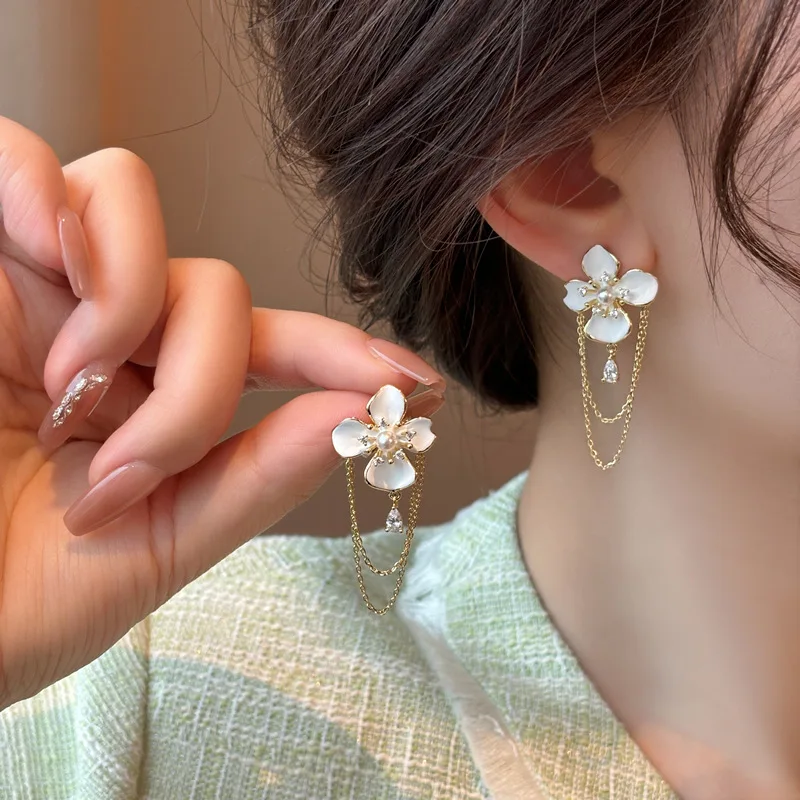 Elegant Flower Earrings for Women Waterdrop Crystal Long Tassel Drop Earring Party Jewelry Accessories brincos feminino