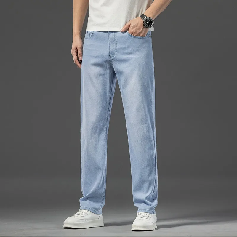 2025 Spring Summer New Men's Thin Light Blue Jeans Business Casual Stretch  Pants Denim Trousers Male Brand Clothing