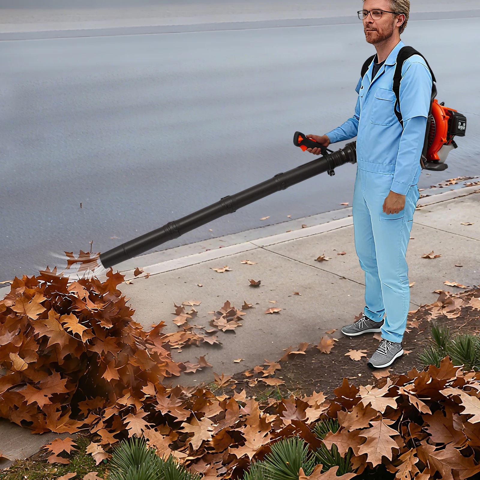 1250W Gas Garden Blower, 2-stroke Gasoline Leaf Blower, Backpack Gas Blower With 1.2L Fuel Tank For Courtyard, Park