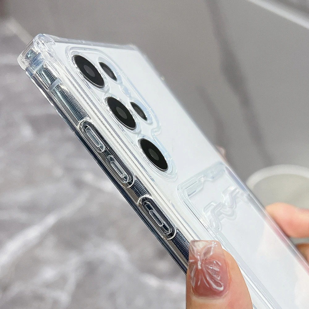 سيليكون حامل بطاقة جراب هاتف لسامسونج غالاكسي S25 الترا A56 5G A55 A54 A53 S24 FE S23 S22 زائد A52 فتحة للبطاقات غطاء Funda