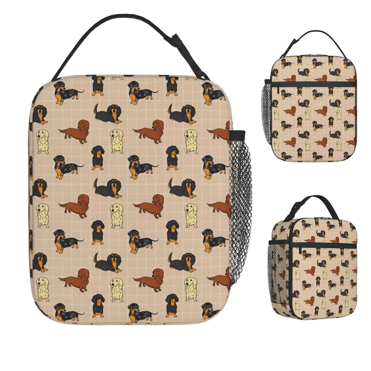 

Dachshund Dog All Day Long Cream Lunch Bag Fashion Lunch Box For Men Work Zipper Cooler Bag Custom Thermal Tote Handbags