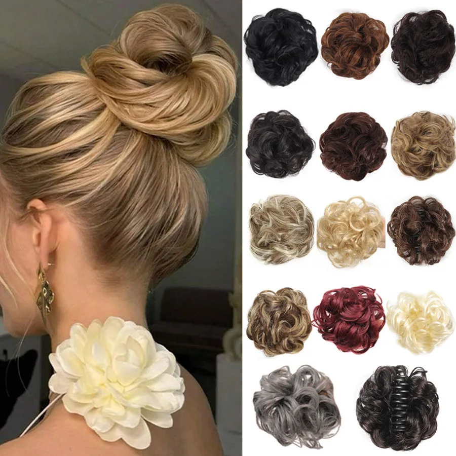 Synthetic clip style messy bun fluffy curly hair braided synthetic wig suitable for women's daily wedding and party use