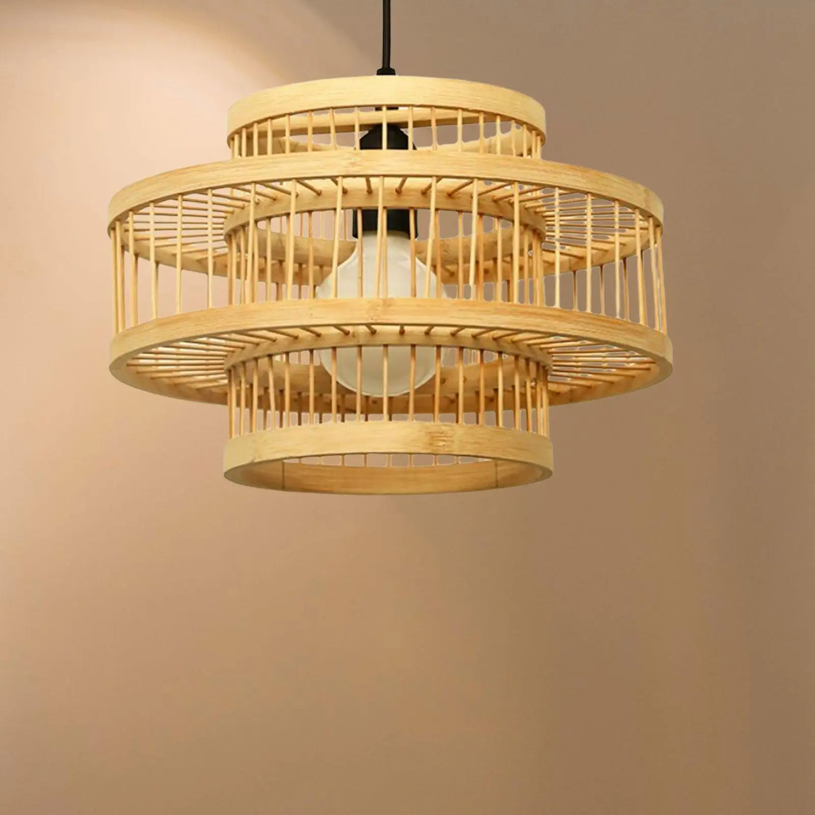 Woven Bamboo Lampshade Ceiling Light Decorative Retro Style Chandelier Hanging