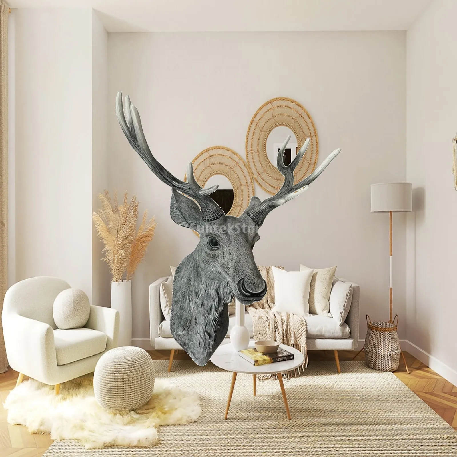 3D Deer Head Wall Statue Hanging Resin Crafts Living Room Hotel Ornaments