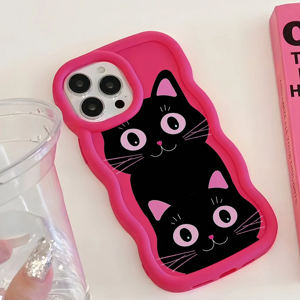 Cut Cat Phone Case for iPhone 11 Cases iPhone 14 15 13 Pro Max 12 XR X Xs 8 Plus 6 7 SE 13pro 15pro Silicone Macaron Funda Cover