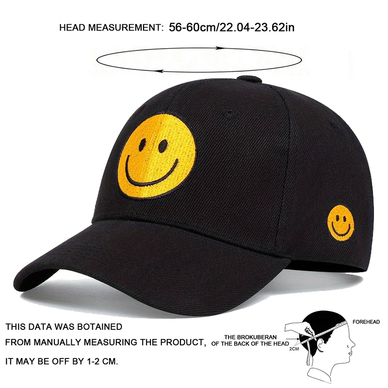 Unisex Smiling Face Embroidery Baseball Caps Spring Autumn Outdoor Adjustable Casual Hats Sunscreen Hat