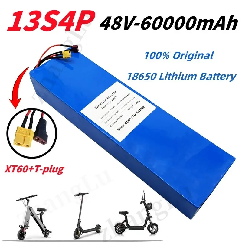 

100% Original High-power Lithium-ion Battery Suitable for Electric Bicycles and Scooters, 13S4P, 48V, 60000 MAh, 54.6V BMS