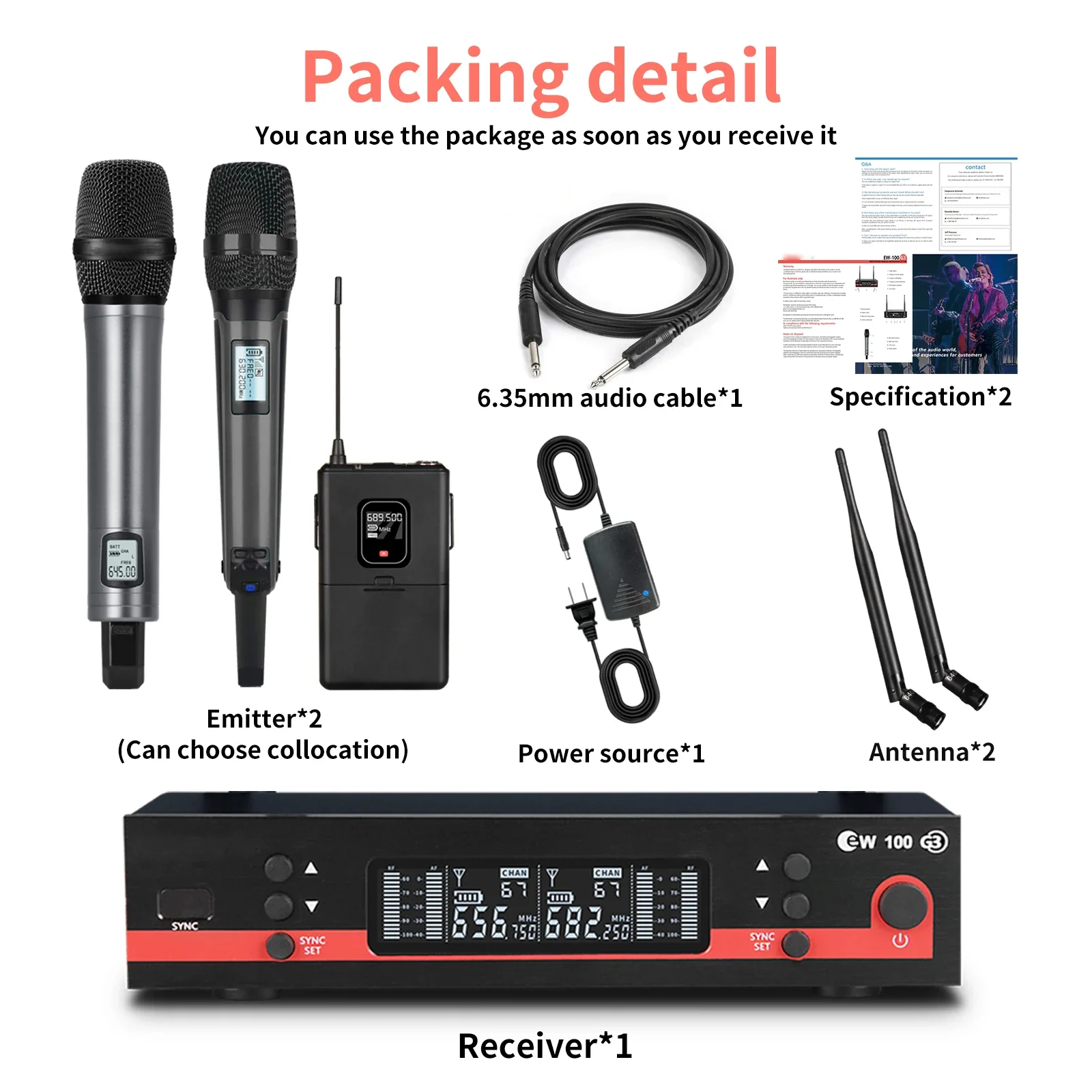 Imagem -05 - Dupla sem Fio Microfone Uhf Karaoke Metal Handheld Mic Stage Performance Canais Ew100g3 Sk9000 600699mhz Novo Profissional