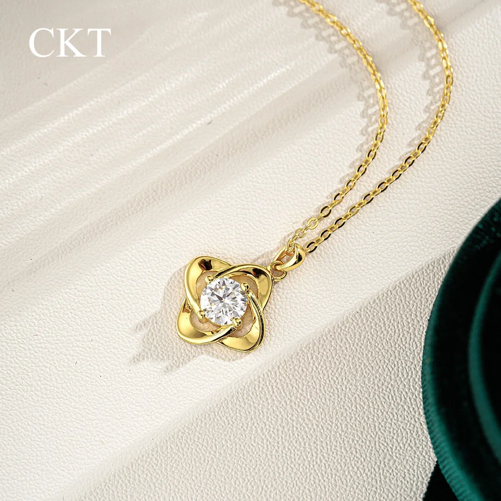CKT Luxury Four-leaf Clover Pendant 1ct Diamond Moissanite Necklace Women's 18K Gold Personalized Engraving Wedding Fine Jewelry