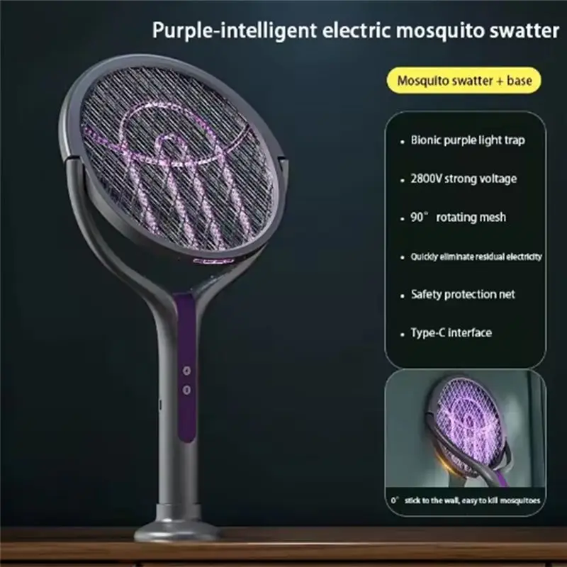 PZHI Electric Mosquito Racket, USB Rechargeable Bug Zapper, 5-Layer Grid Fly Swatter Mosquito Killer for Indoor, Rotating Head