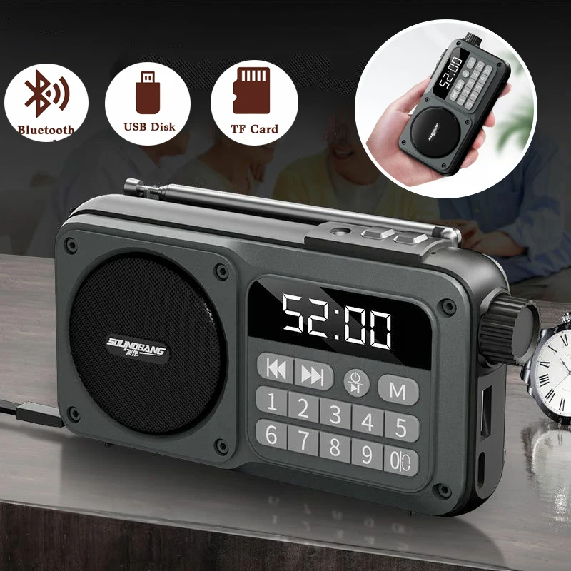 Mini Pocket FM Radio Portable Digital Radios Receiver Wireless Bluetooth Speaker with HD Screen Support TF Card USB 3.5mm Headse