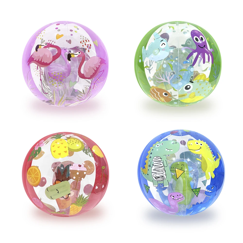 Pallone da spiaggia gonfiabile con palla trasparente a strisce colorate, adatto per giochi di feste in piscina sulla spiaggia