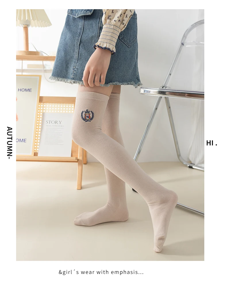 Baby Mädchen Baumwolle warm über dem Knie hohe Socken Prinzessin Baby bestickt Abzeichen jk lange Socke Anti-Pilling Kinder Studenten Strümpfe – Detail 2