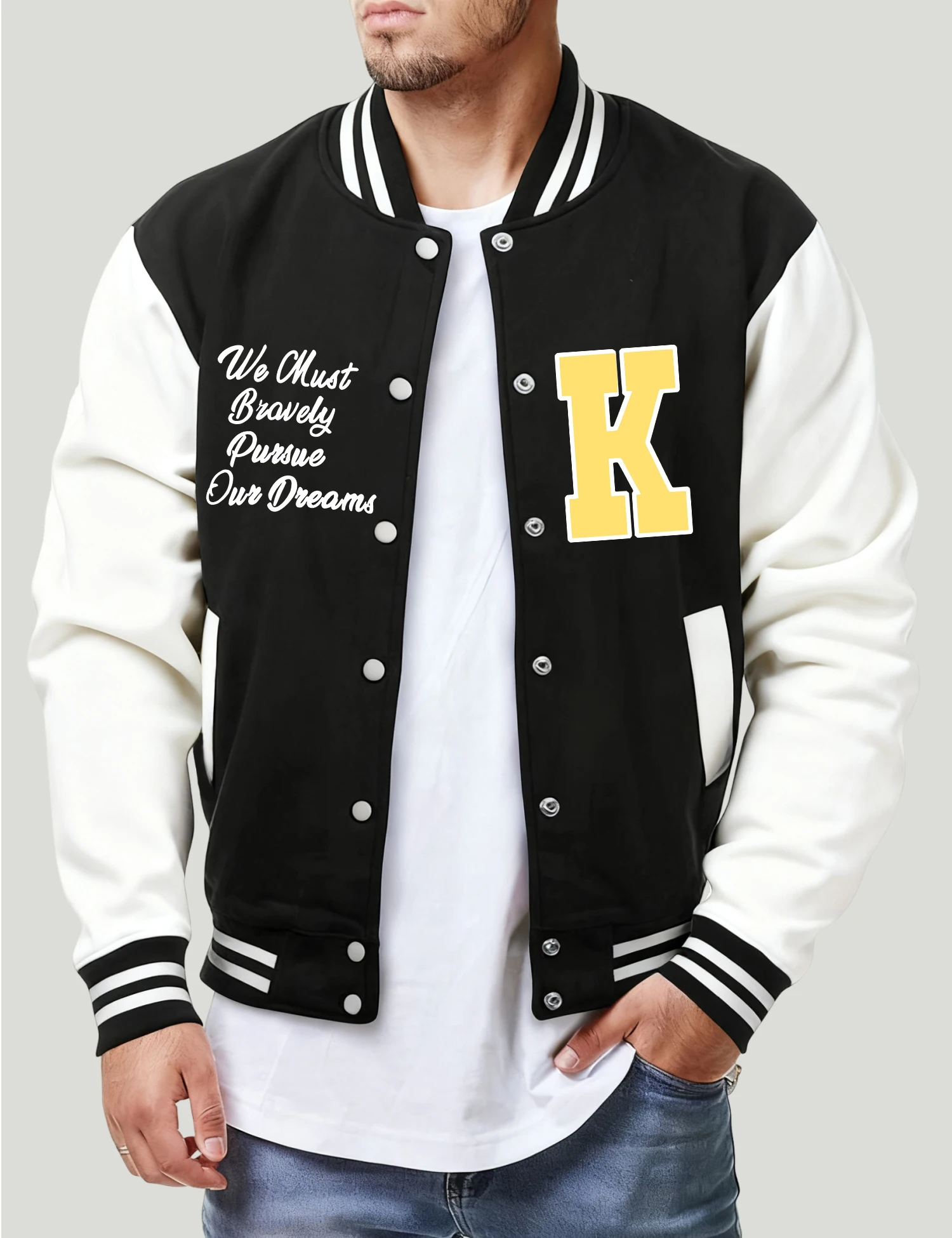 We Will Achieve Our Dream, K Jackets Men Autumn Fleece Streetwear Button Oversize Baseball Jersey Mans Casual Fashion Clothing
