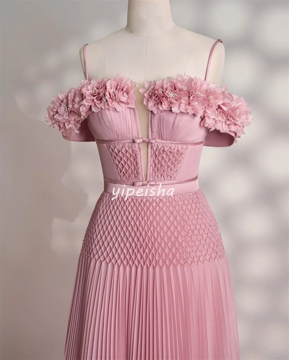Customized Intricate Fashion Handmade Flower Beading Straight Off-the-shoulder Long Dresses Bespoke Occasion Dresses Elegant image 4