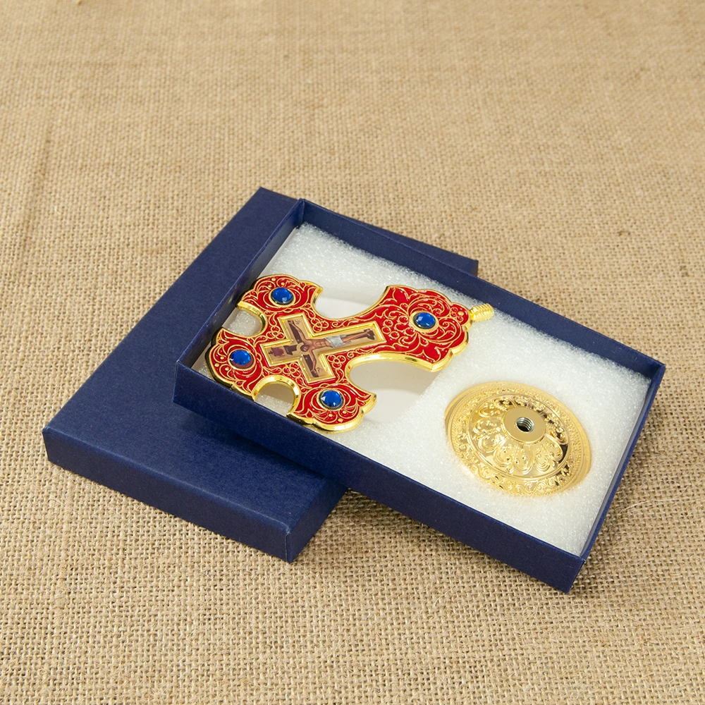 HTISOK Ostorthodoxes Kreuz Jesus-Kruzifix Christliches Standkreuz mit Sockel für Kirchen- und Heimdekoration Religiöse Artikel – Detail 5