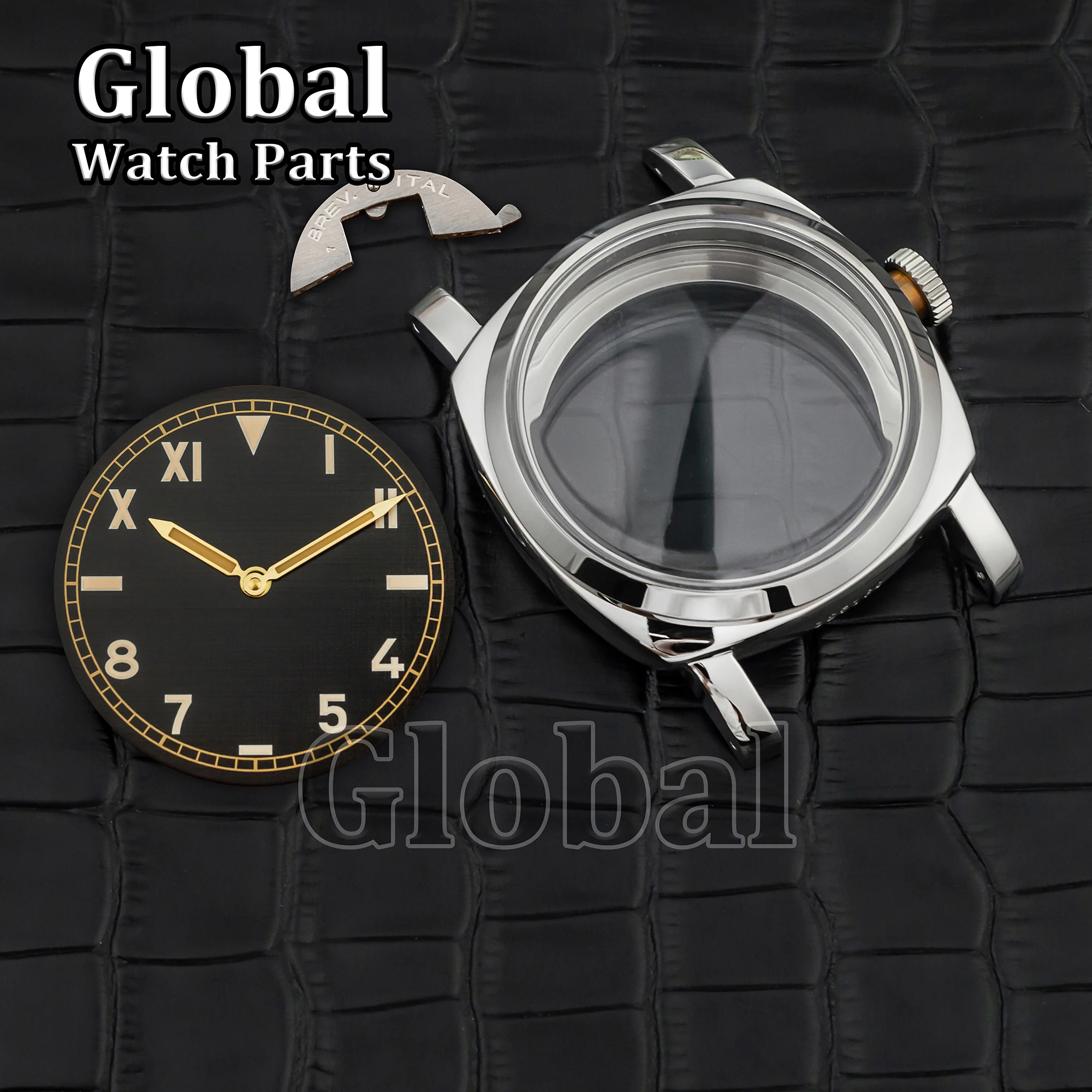 47mm for PAM 6152 Retro Stainless Steel Watch Case Dial Luminous Hands Fit ETA6497/6498 ST3600 Mechanical Movement Mod Parts