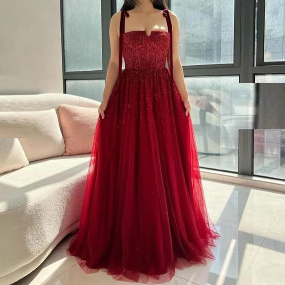 

Graceful and High Quality Strapless Sequined Tulle Evening Dresses Straight Floor Length Sweep Train Sleeveless Vestido De Noche