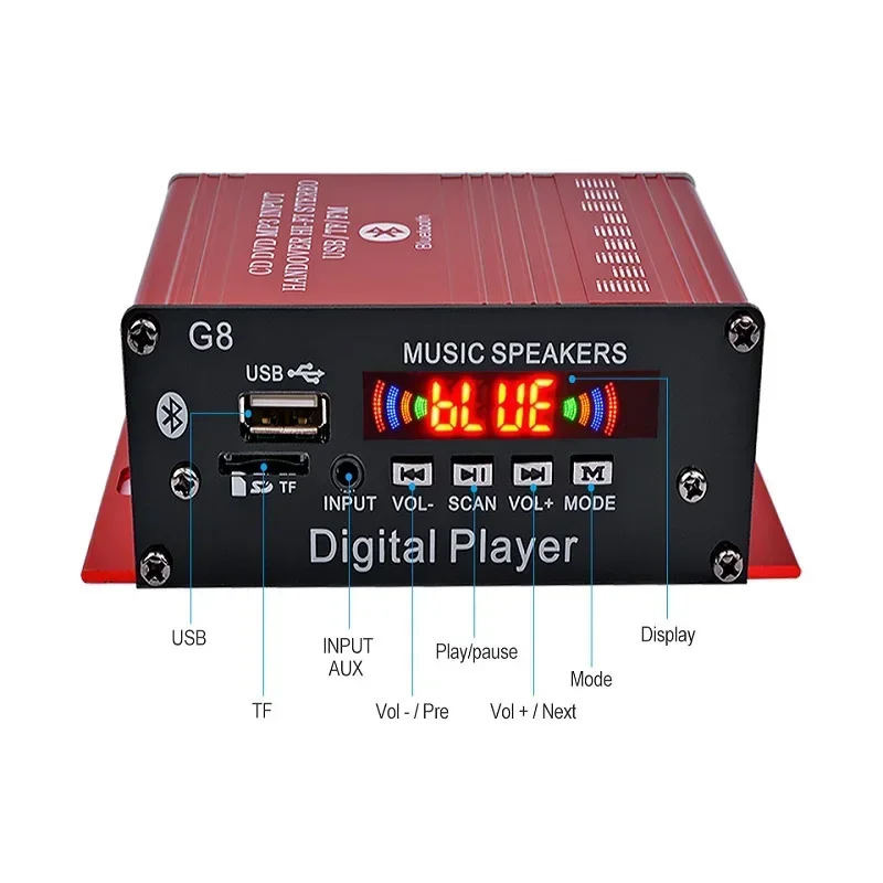 

HIFI Stereo Digital Amplifier Channel 2.0 Bluetooth 5.0 FM USB Home Theater Sound System G8 Power Amp Remote Control