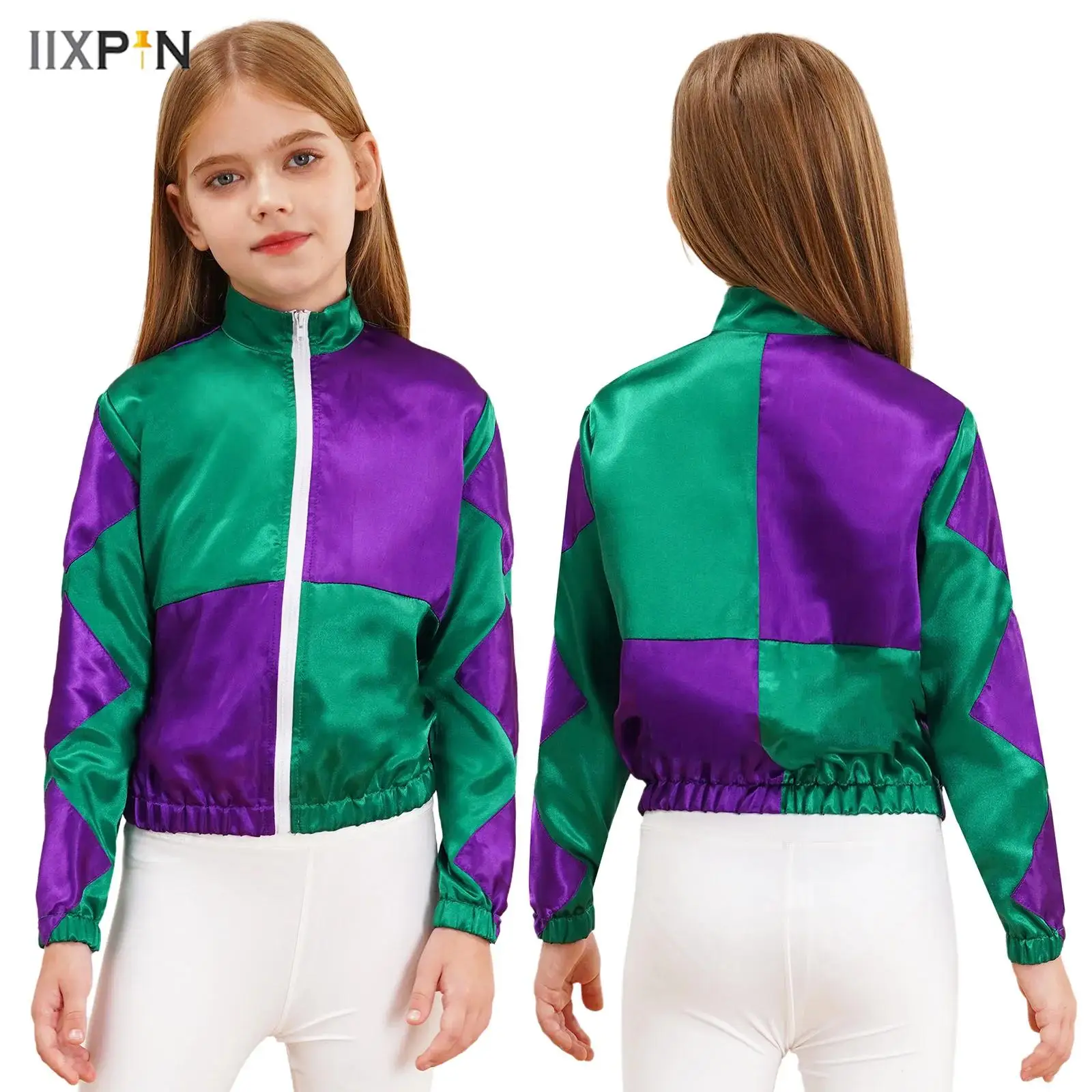 

Kids Girls Boys Horse Riding Costume Jacket Coat Long Sleeve Color Contrast Patchwork Zipper Outwear Halloween Cosplay Costume