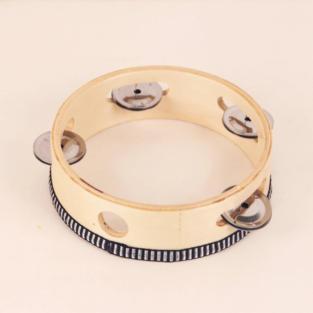 

Tambourine Single Row Tambourines Hand Instruments Portable Musical for Kids Children's Wooden Percussion Drum