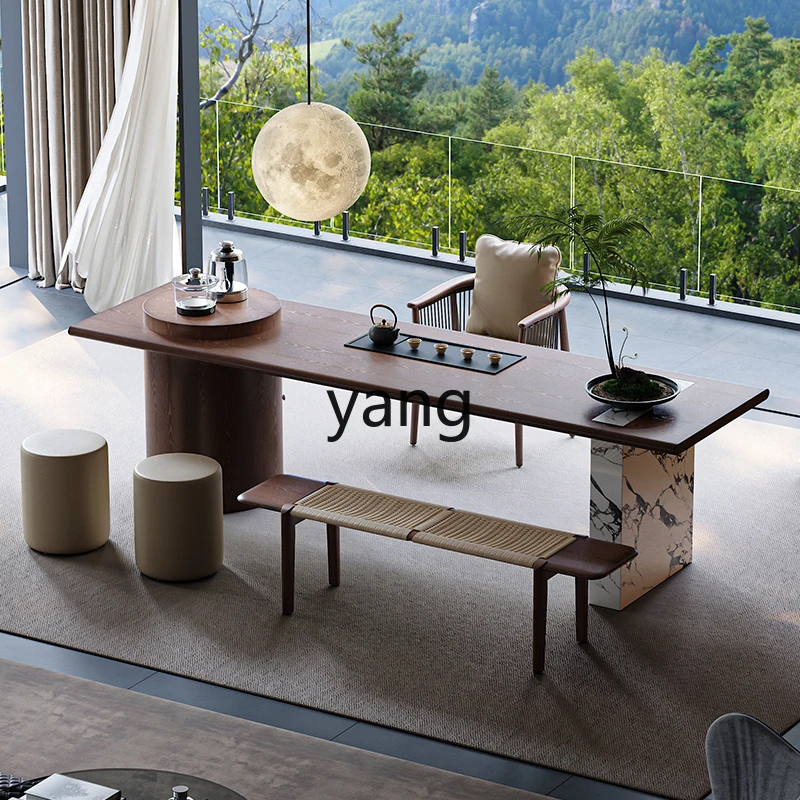 

LH light luxury modern simple solid wood tea table and chair combination living room creative minimalist rock slab tea table