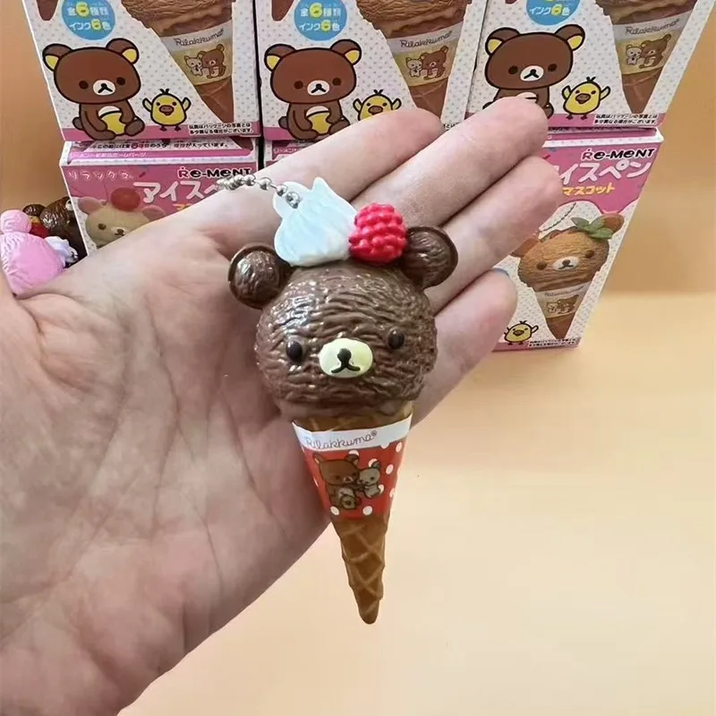 6pcs Cartoon Anime Rilakkuma Cone Ice Cream Girl Bag Pendant 2025 8cm Cute Doll Keychain Figure Toy Decoration Collection Gift
