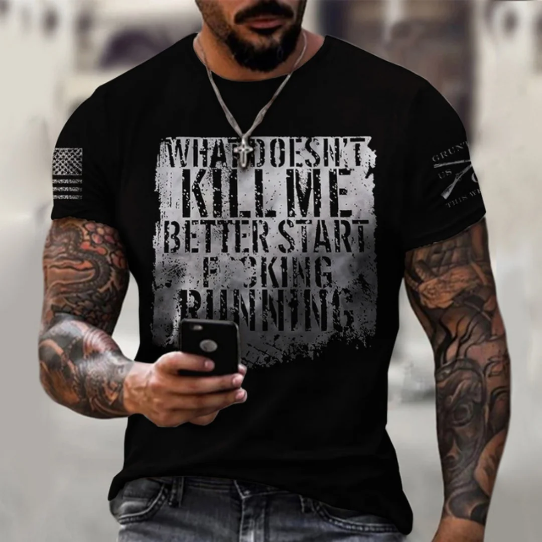 Summer fashion men's printed T-shirt round neck plus size comfortable men's short sleeved sports casual quick drying popular men