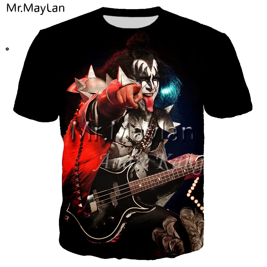 New Gene Simmons Men T shirt 3D Print Kiss Band Rock Tshirt Men Women Ropa Casual Streetwear Hiphop O-neck Tee Shirt Men Clothes