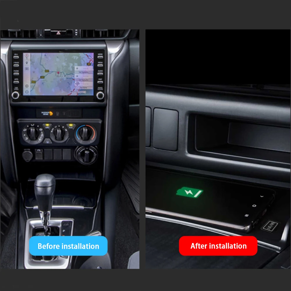 Car Wireless Mobile Phone Charger Center Console Storage QI 18W iPhone fast charge for Toyota Fortuner SW4 AN150 AN160 2016–2025