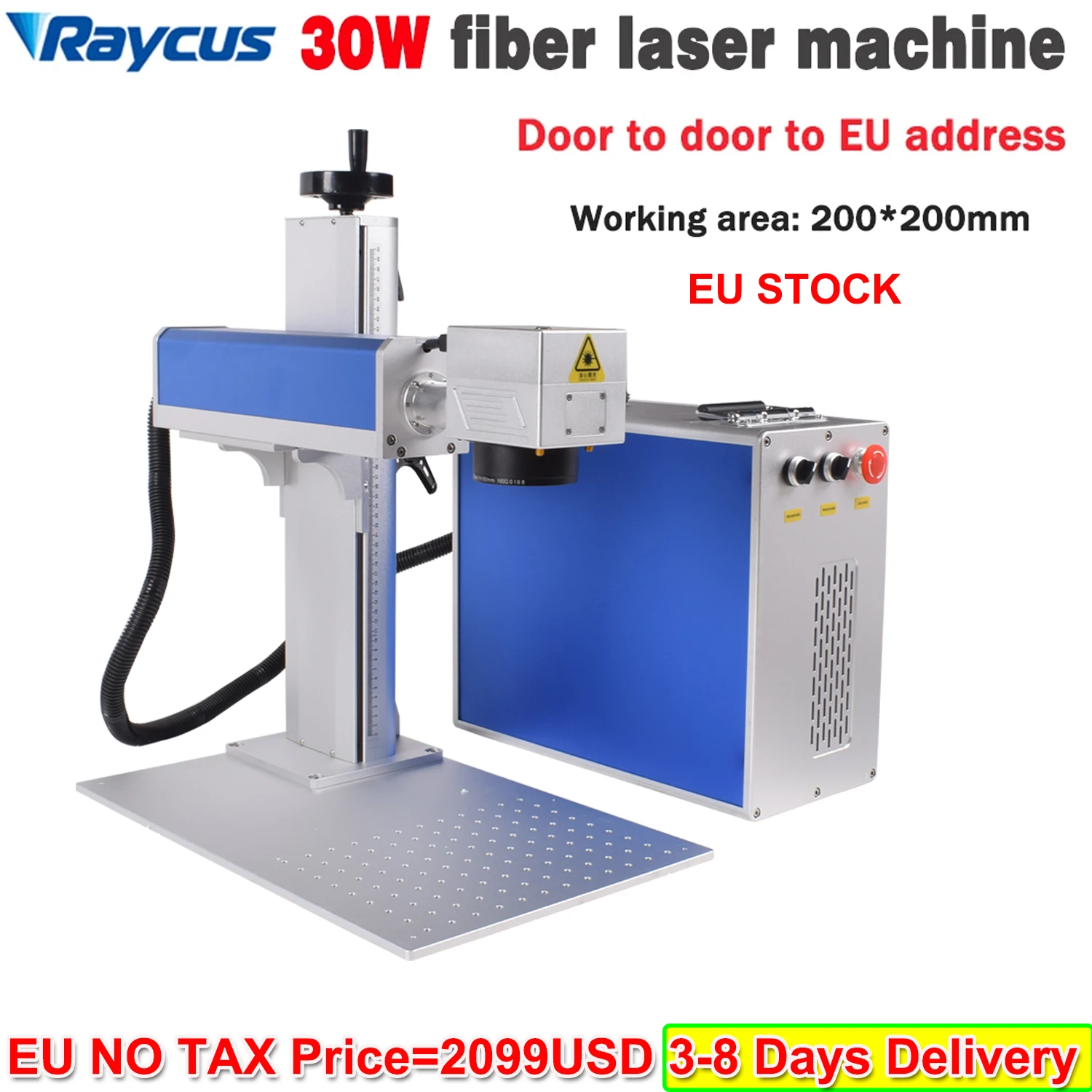 【EU STOCK】Raycus 30W(QB) Fiber Laser Engraver JPT LP 30W Marking JCZ original + board Rotary axis US STOCK 30W 200*200mm