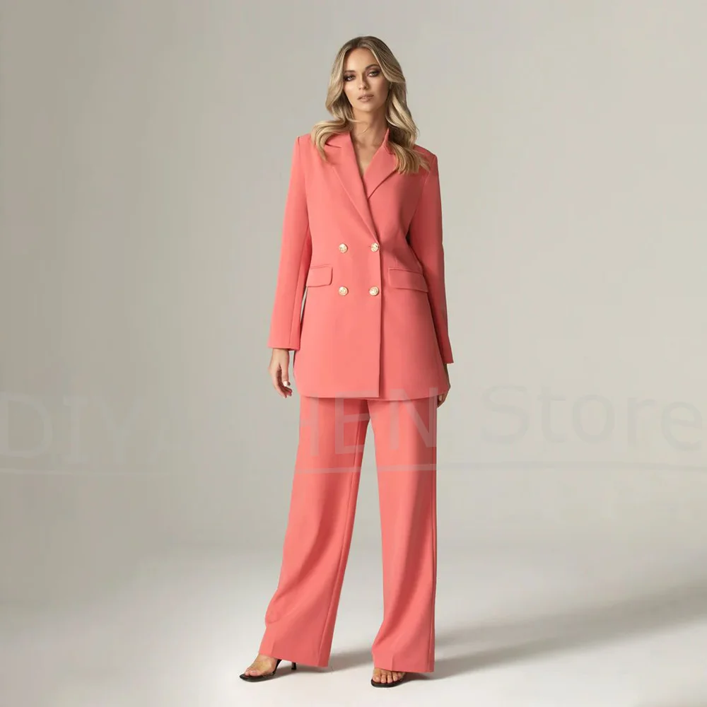 

Women Suits High-end Peak Lapel Double Breasted Outfits Chic Prom Party Casual Daily Office Lady Fashion Pants Sets 2 Piece