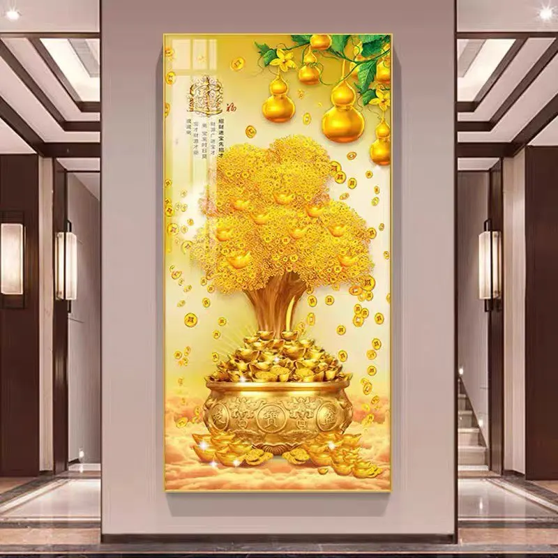 

New Chinese Style Diamond Painting Crystal Cross Stitch Wealth Attracting Entranceway Decoration Unstretched Canvas