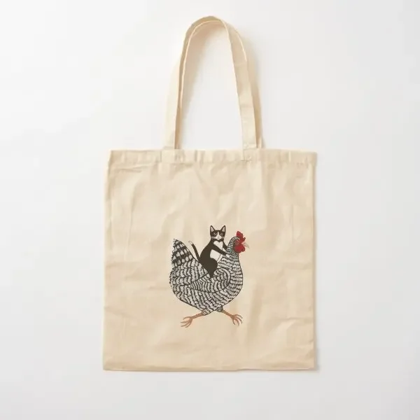 

Смокинг Cat Chicken Ride, хлопковая холщовая сумка, многоразовая тканевая складная сумка, модная продуктовая повседневная дорожная сумка