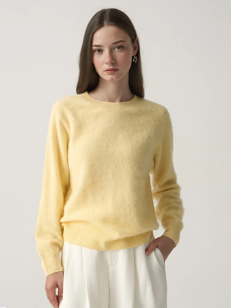 

Women Cashmere Wool Blend Sweater Autumn Winter Seamless Round-neck Knit Pullovers,96%Wool 4%Cashmere Tops