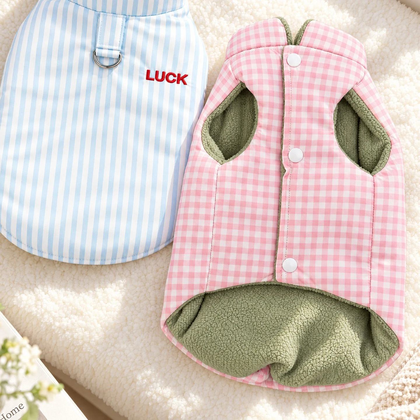 2026 Sweet Plaid Pet Down Jacket: Classic Button-Up Warm Dog Clothes, Thick Reversible Cotton Coat for Cats