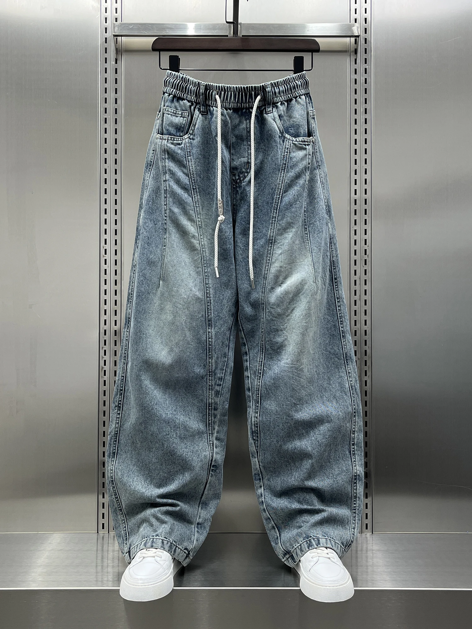 

Washed Jeans Men's Spring New Loose Splicing Handsome American Style Straight Leg Knife Pants Casual Wear Denim Jeans